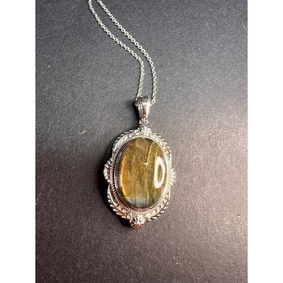 NEW Flashy fire labradorite pendant and chain in stainless steel 20inch - Picture 8 of 16